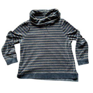 Zenergy by Chico's Cowl Neck Puillover Striped Velour Navy Gold Sweater Size XL